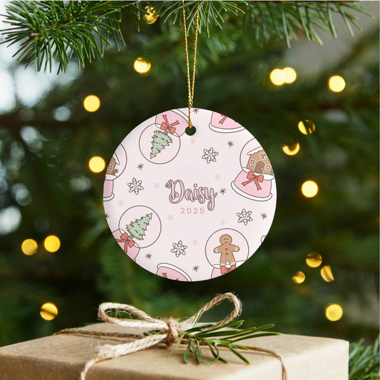 Winter Globes Christmas Personalized Circle Ceramic Ornament