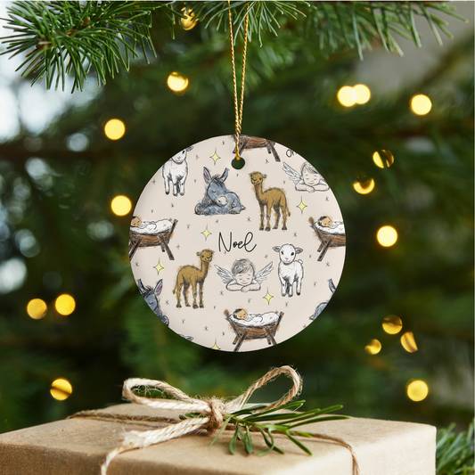 Holy Night Christmas Personalized Circle Ceramic Ornament