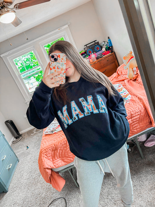 Button Eyes MAMA Raglan Crewneck Women's Sweatshirt | Black