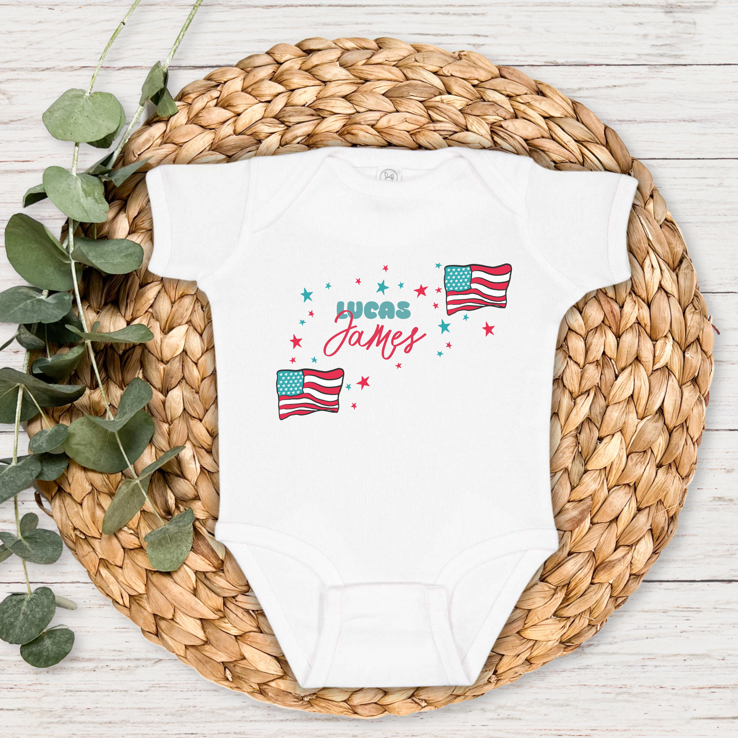 Land Of The Free Personalized Graphic Bodysuit | White