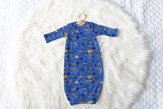 Boy Construction Personalized Name Infant Gown
