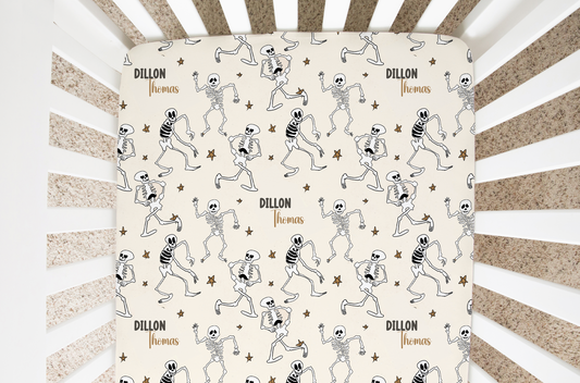 Spooky Scary Skeletons Halloween Personalized Crib Sheet