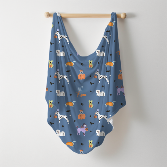 Halloween Pups Personalized Name Swaddle Blanket