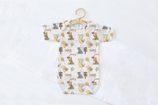Hundred Acre Woods Personalized Name Baby Bodysuit