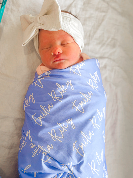 Solid Color Twisty Font Personalized Name Swaddle