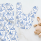 Tale As Old As Time Blue Toile Personalized Name Burp Cloth & Bib