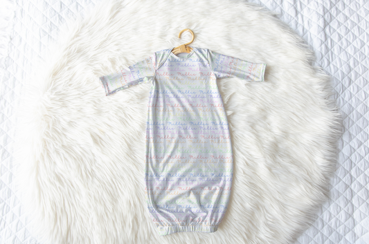 Rainbow Pastels Doodle Font Personalized Name Infant Gown