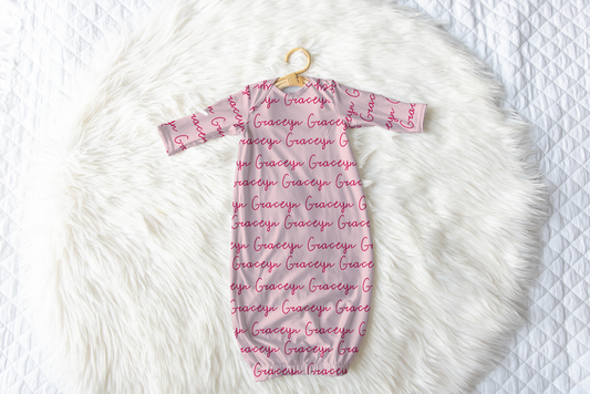 Solid Color Doodle Font Personalized Name Infant Gown