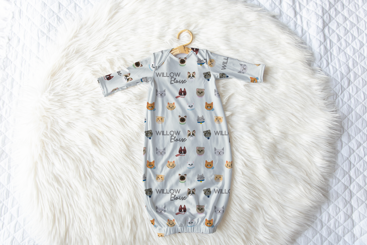 Cat Faces Personalized Name Infant Gown