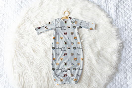 Cat Faces Personalized Name Infant Gown