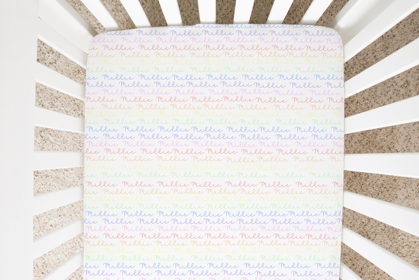 Rainbow Pastels Doodle Font Personalized Crib Sheet