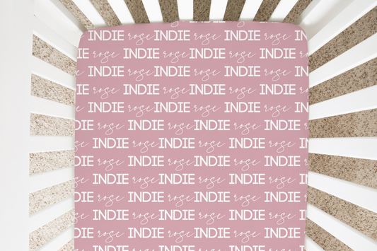 Solid Color Script & Block Font Personalized Crib Sheet