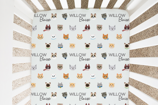 Cat Faces Personalized Crib Sheet