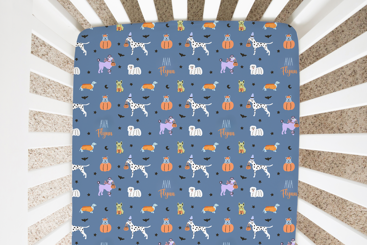 Halloween Pups Personalized Crib Sheet