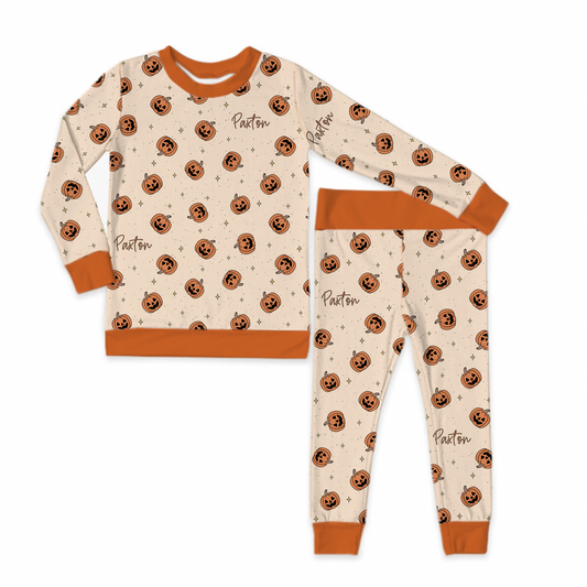 Pumpkins Orange Trim Long Sleeve Jersey Jams – Two-Piece Loungewear Set