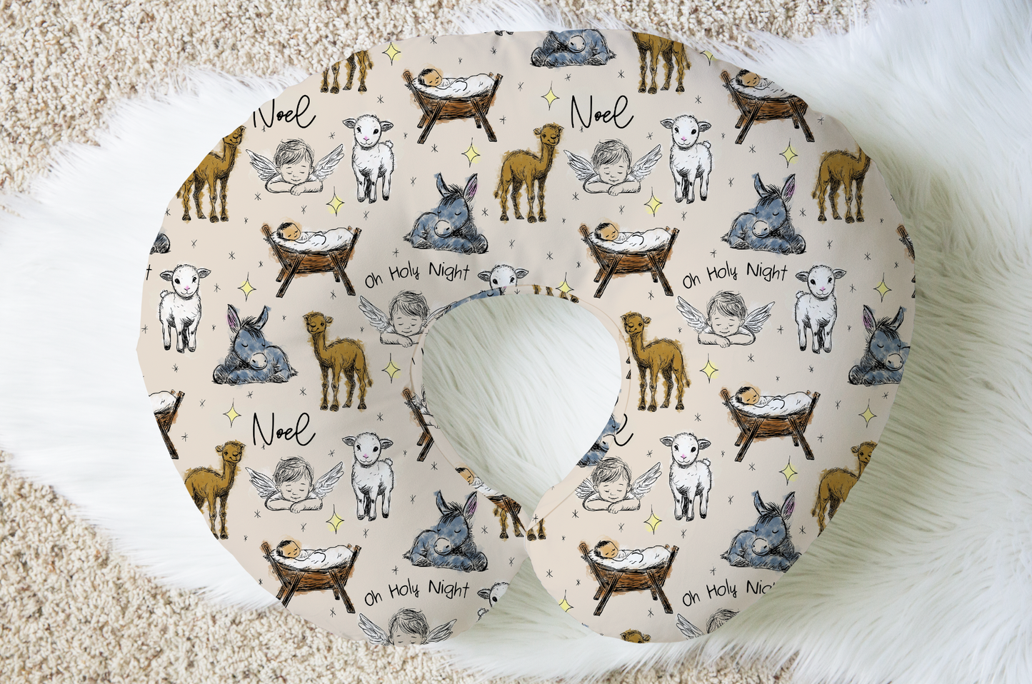 Holy Night Christmas Personalized Baby Name Nursing Pillow Cover