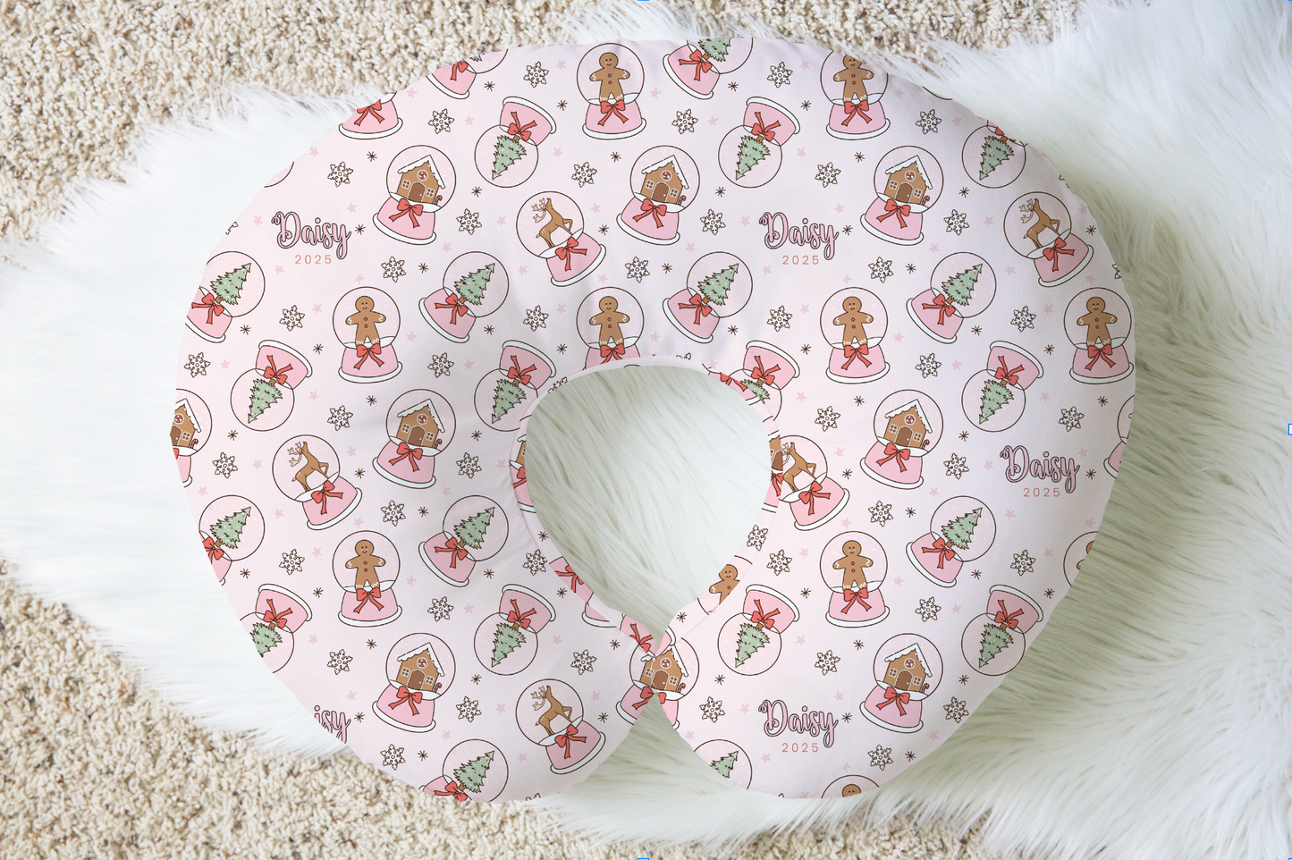 Winter Globes Christmas Personalized Baby Name Nursing Pillow Cover