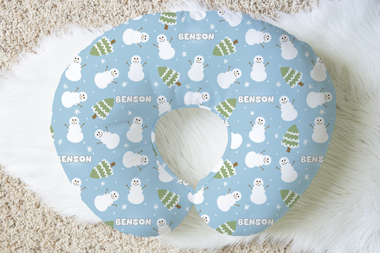 Snowman Wonderland Christmas Personalized Baby Name Nursing Pillow Cover