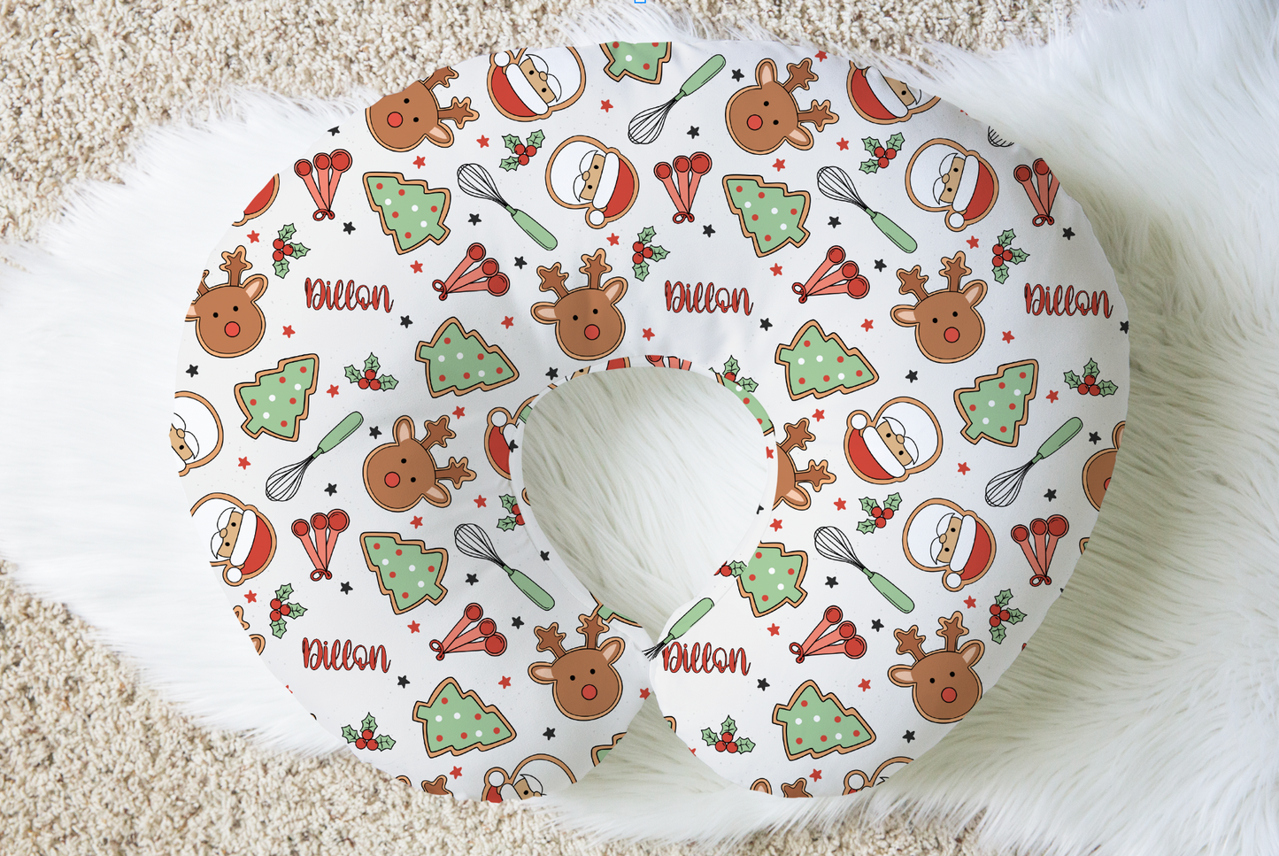 Christmas Cookie Time Personalized Baby Name Nursing Pillow Cover
