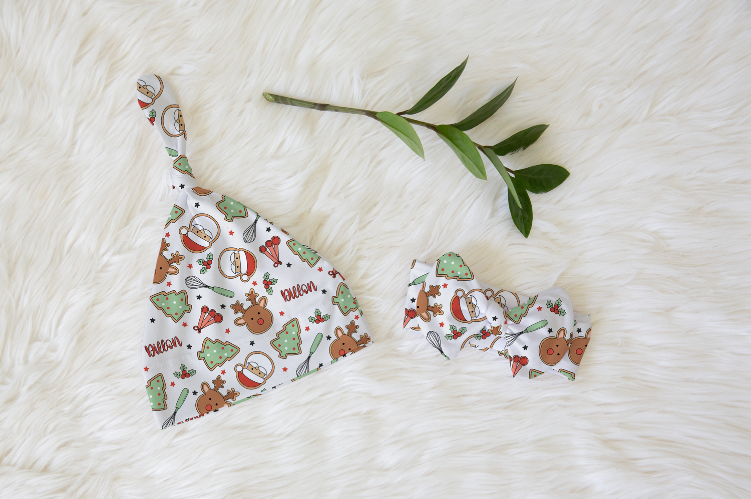 Christmas Knotted Newborn Hat & Bow Headbands