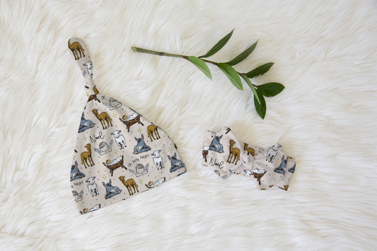 Holy Night Christmas Personalized Knotted Newborn Hat & Bow Headband
