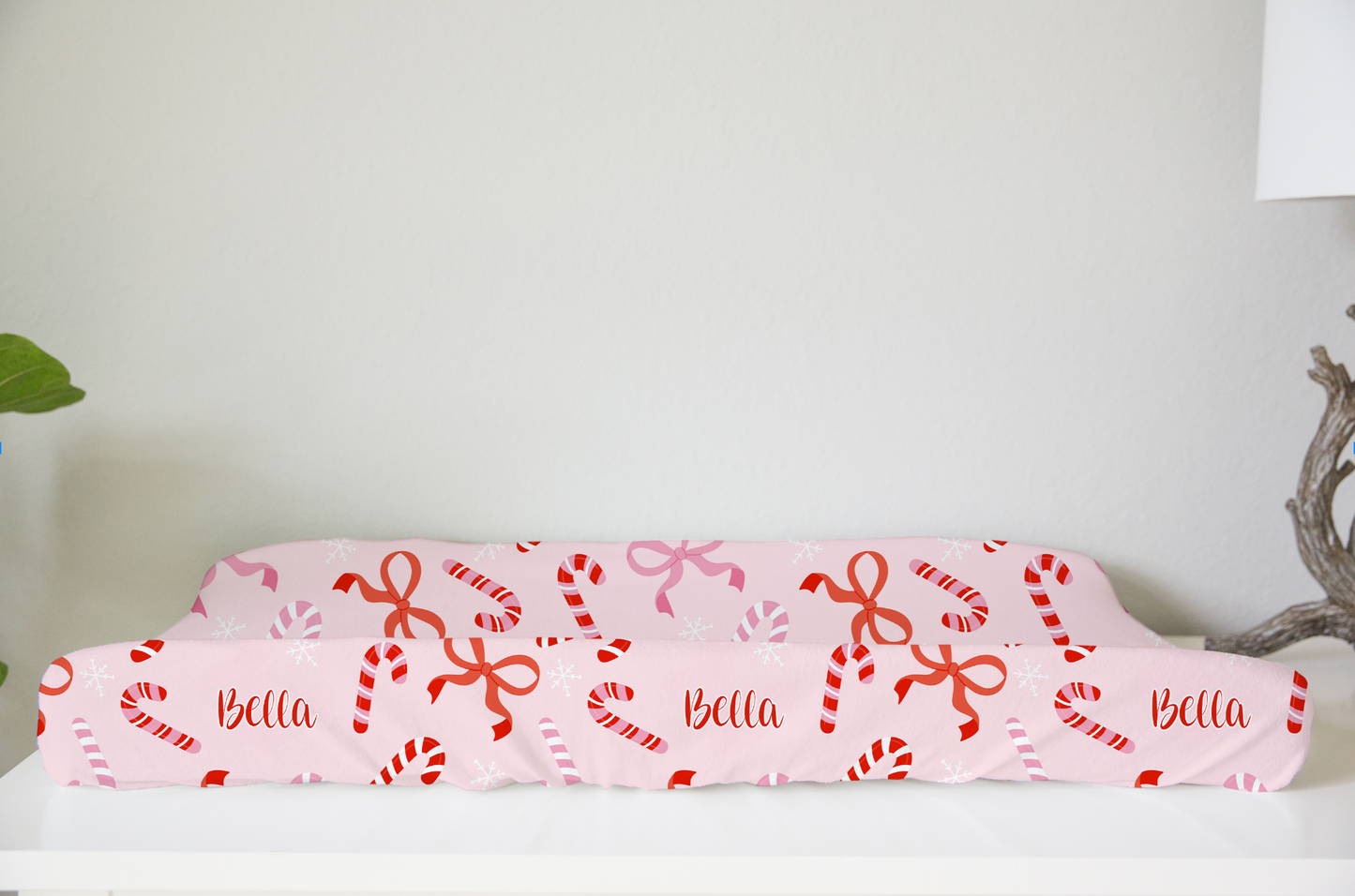 Peppermint Bows Christmas Personalized Changing Pad Cover