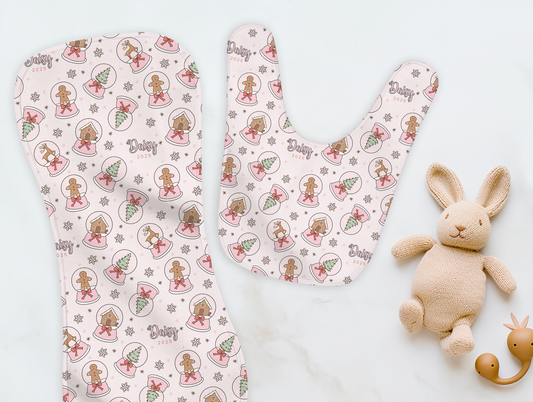 Winter Globes Christmas Personalized Burp Cloth & Bib