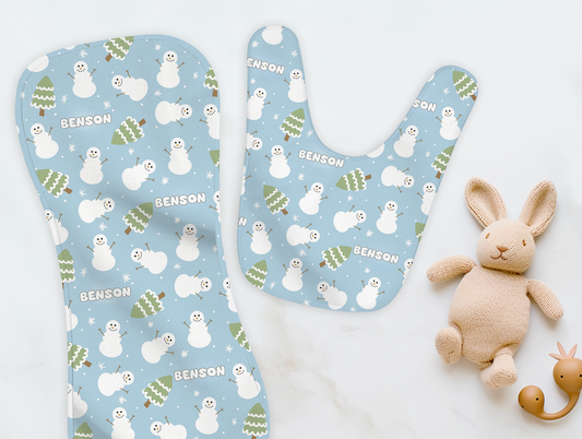 Snowman Wonderland Christmas Personalized Burp Cloth & Bib