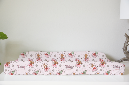 Winter Globes Christmas Personalized Changing Pad Cover
