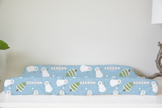 Snowman Wonderland Christmas Personalized Changing Pad Cover