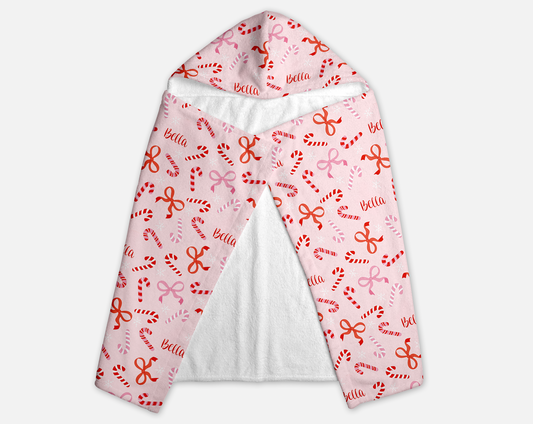 Peppermint Bows Christmas Personalized Hooded Towel