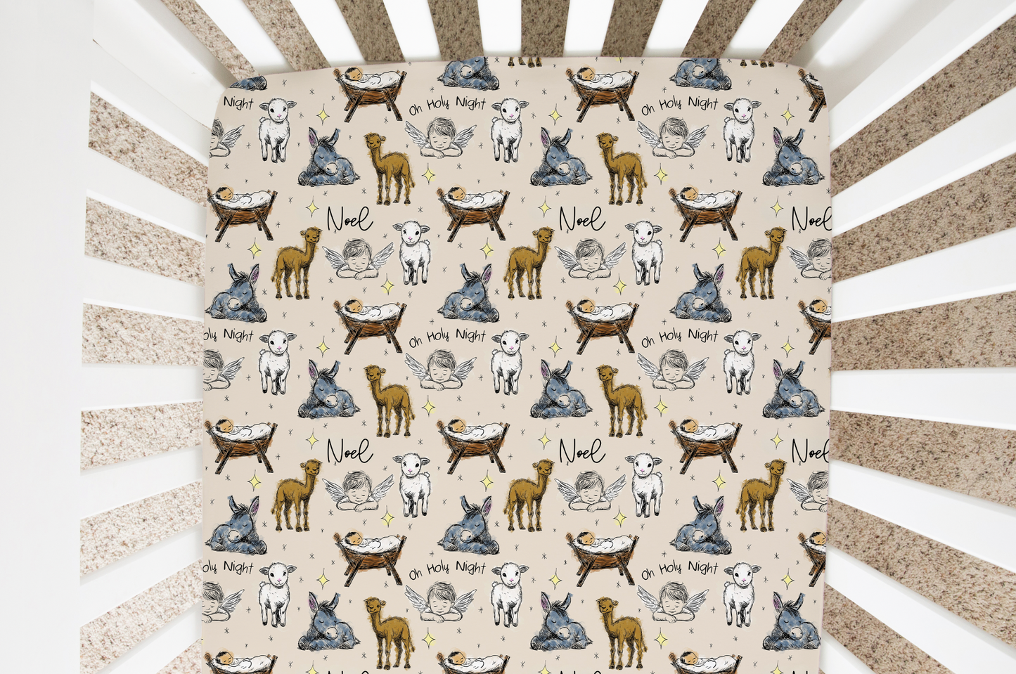 Holy Night Christmas Personalized Crib Sheet