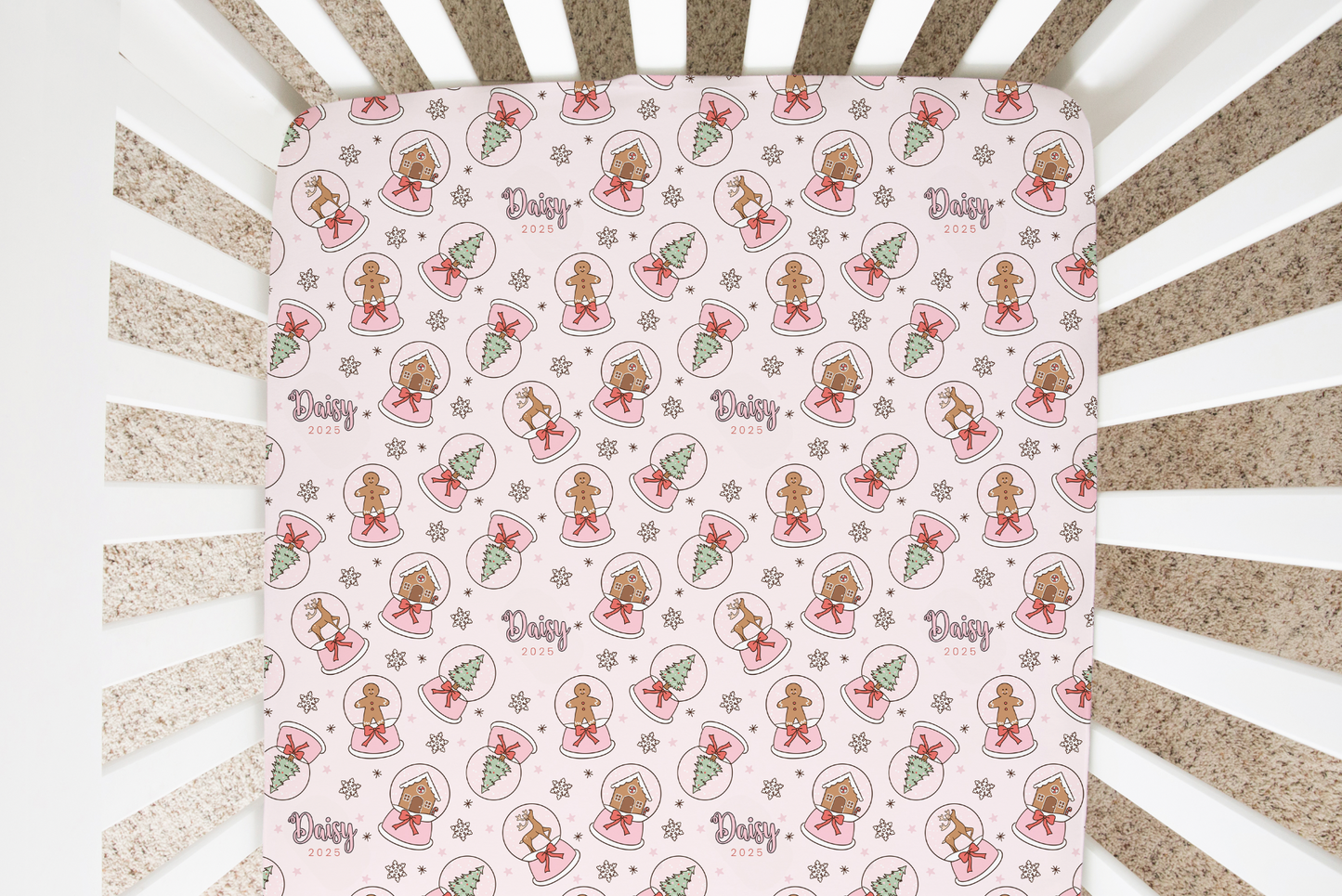 Winter Globes Christmas Personalized Crib Sheet