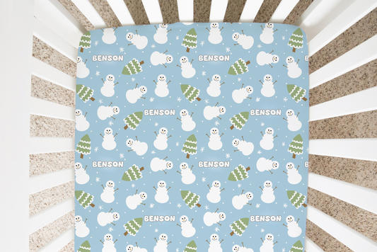 Snowman Wonderland Christmas Personalized Crib Sheet