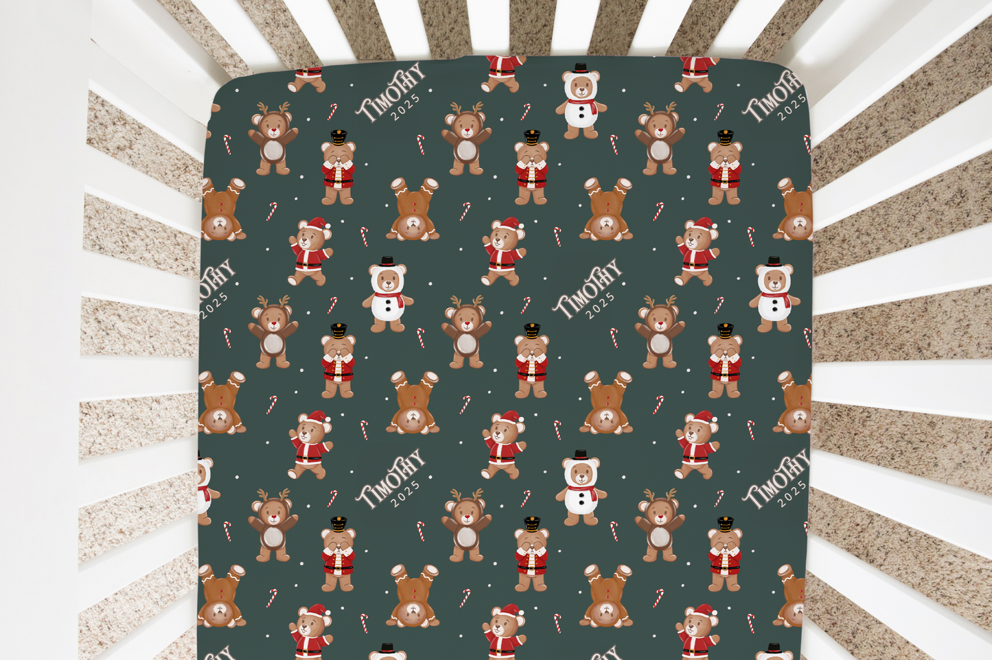 Teddy Bear Toyland Christmas Personalized Crib Sheet