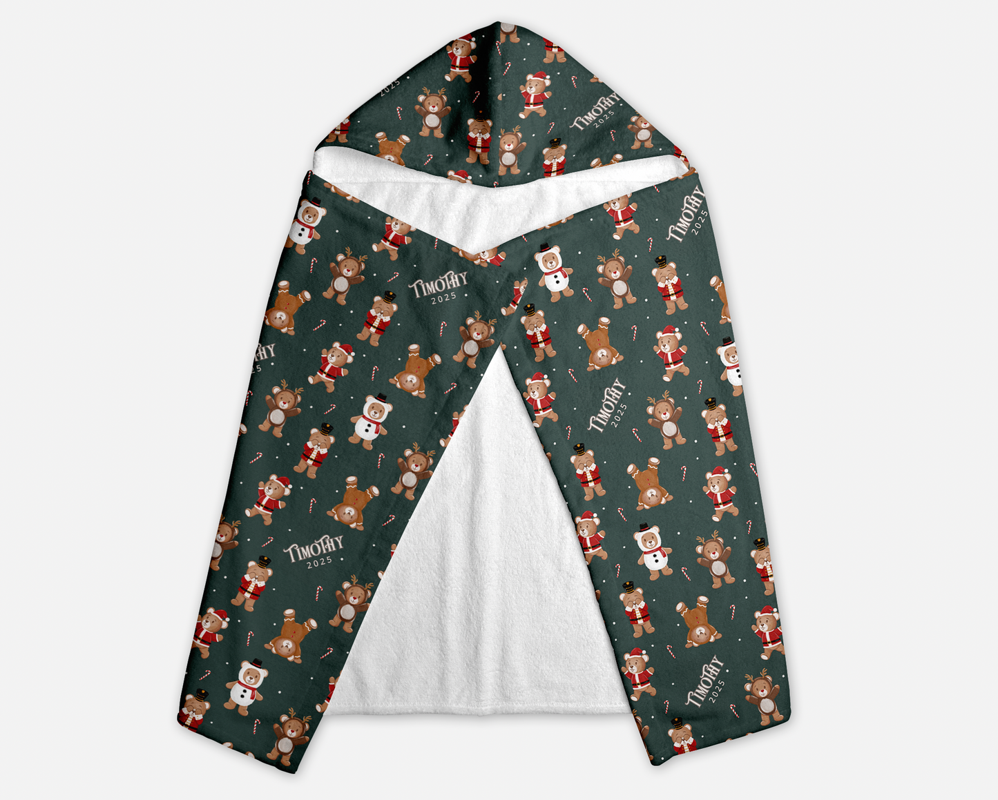 Teddy Bear Toyland Christmas Personalized Hooded Towel