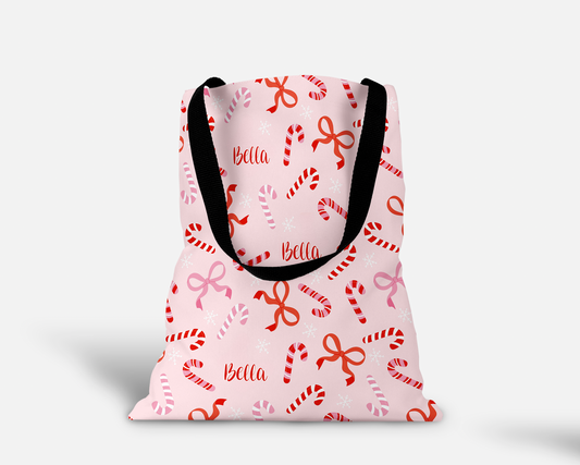 Peppermint Bows Christmas Personalized Tote Bag