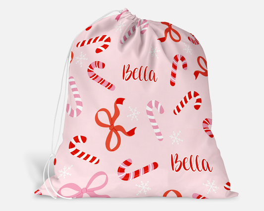 Peppermint Bows Christmas Personalized Oversized Santa Sack