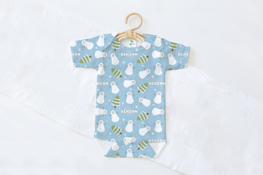 Snowman Wonderland Christmas Personalized Name Baby Bodysuit