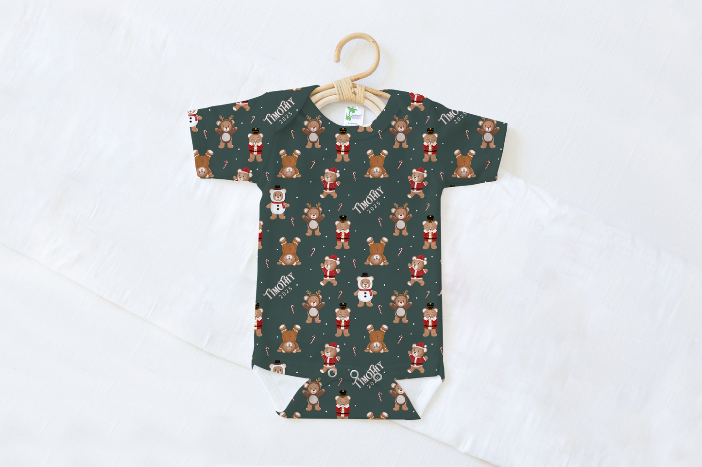 Teddy Bear Toyland Christmas Personalized Name Baby Bodysuit