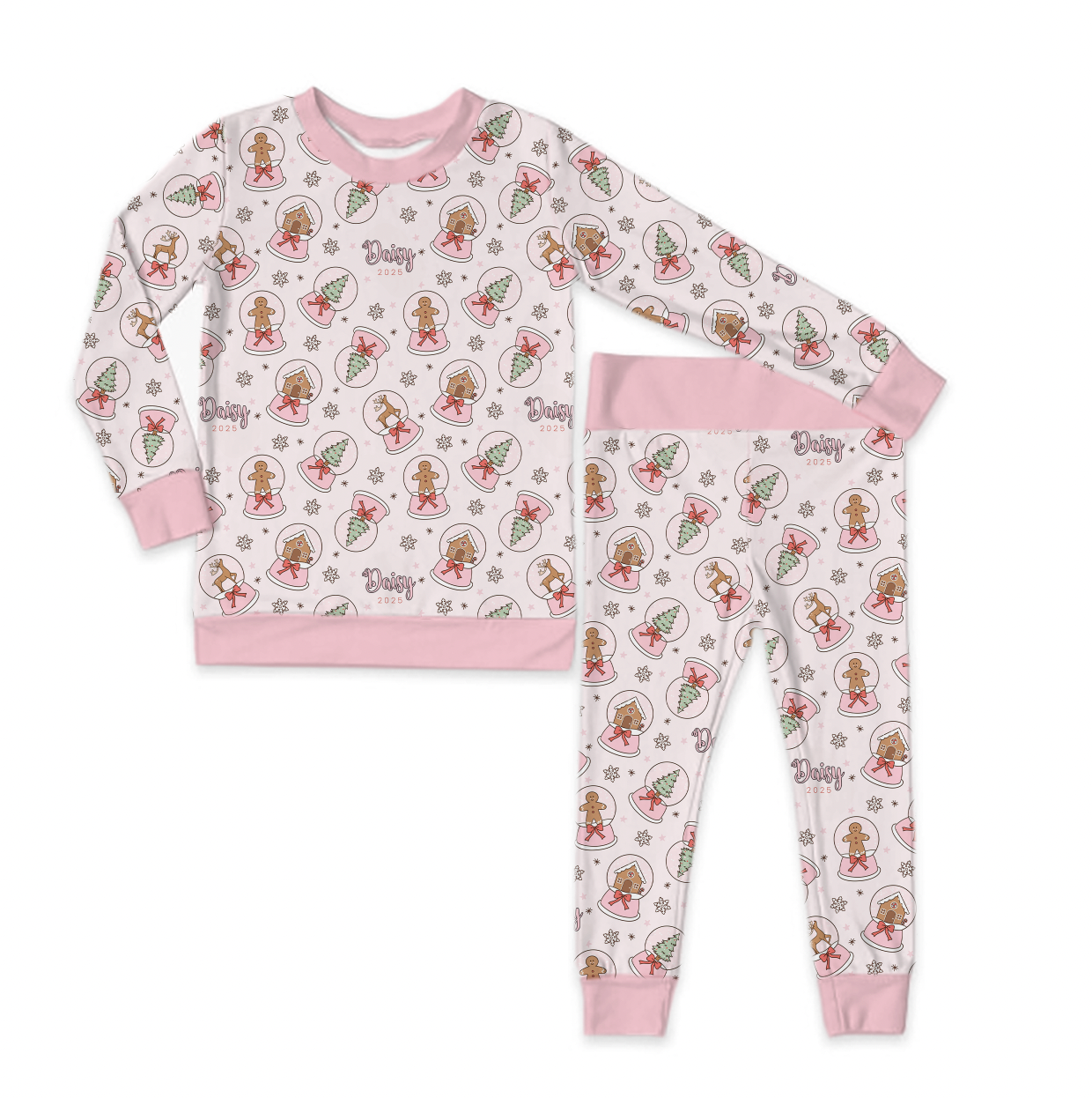 Winter Globes Christmas Long Sleeve Jersey Jams – Two-Piece Loungewear Set