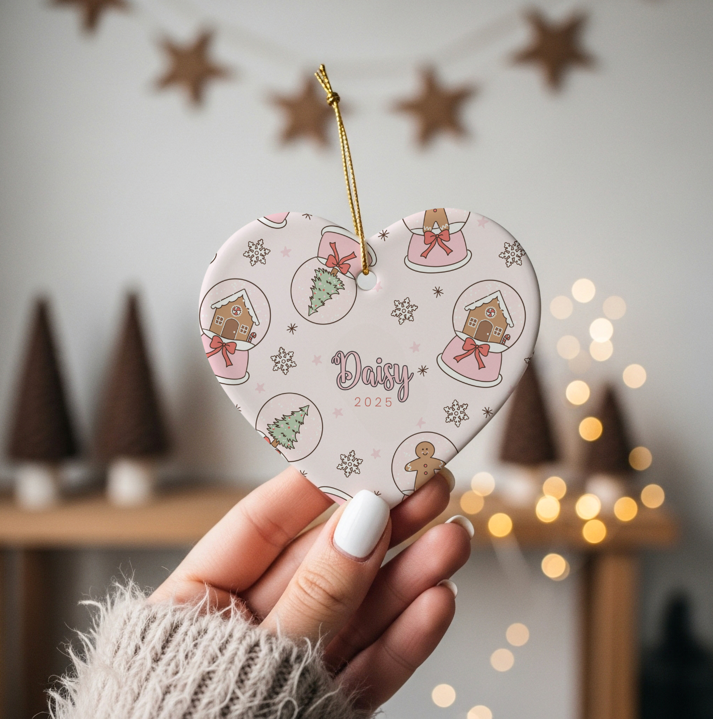 Snow Globes Personalized Heart Ceramic Christmas Ornament