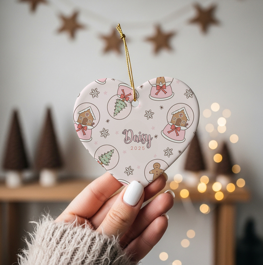 Snow Globes Personalized Heart Ceramic Christmas Ornament