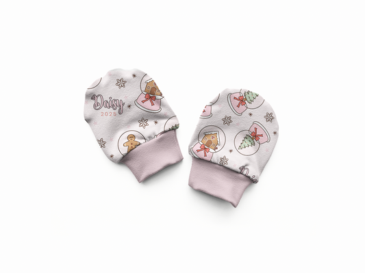 Snow Globes Christmas Personalized Baby Mittens