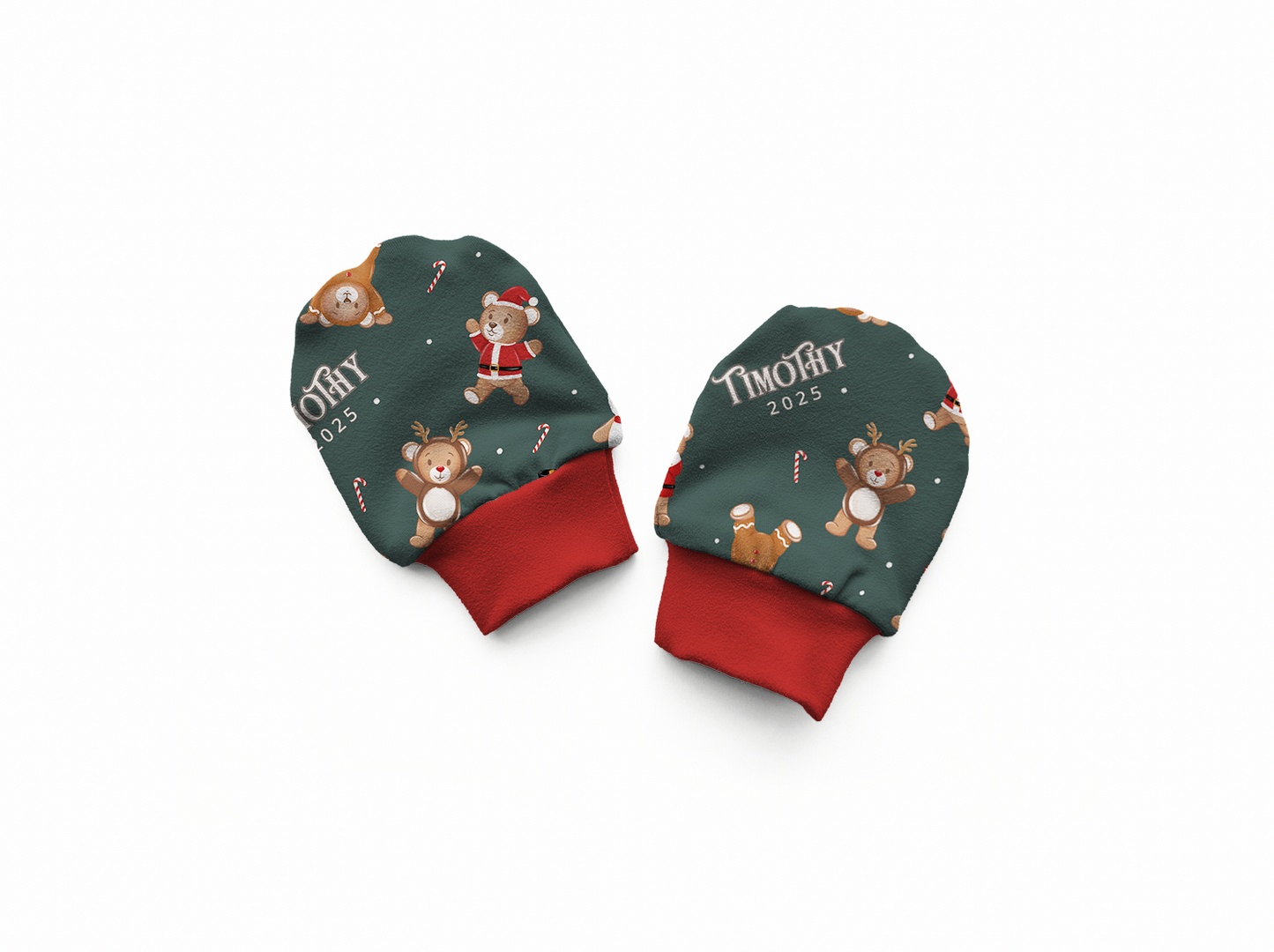 Teddy Bear Toyland Christmas Personalized Baby Mittens