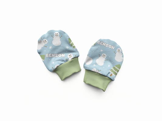 Snowman Wonderland Christmas Personalized Baby Mittens