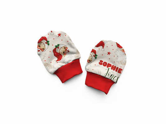 Old Saint Nick Christmas Personalized Baby Mittens