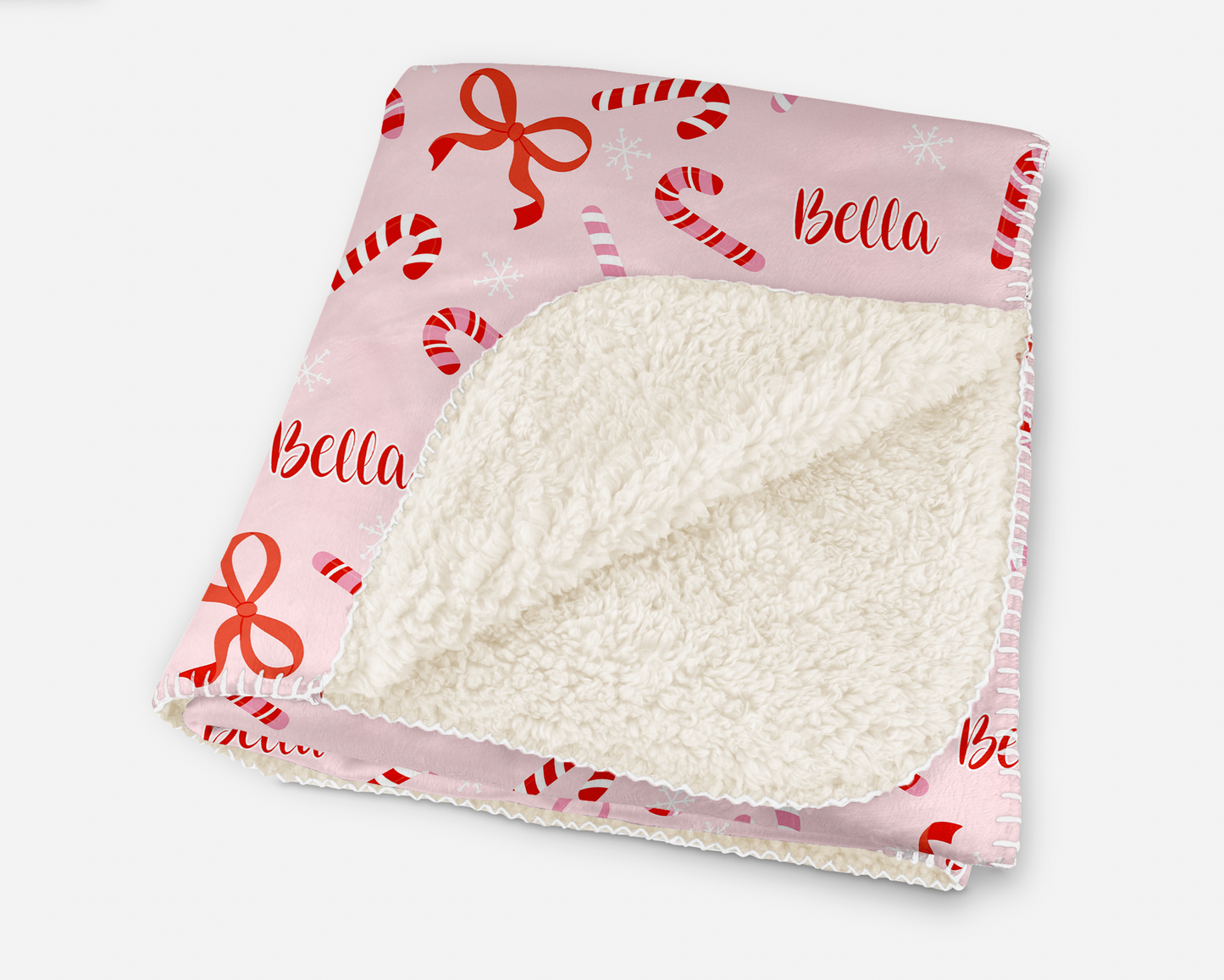 Peppermint Bows Christmas Personalized Sherpa Blanket