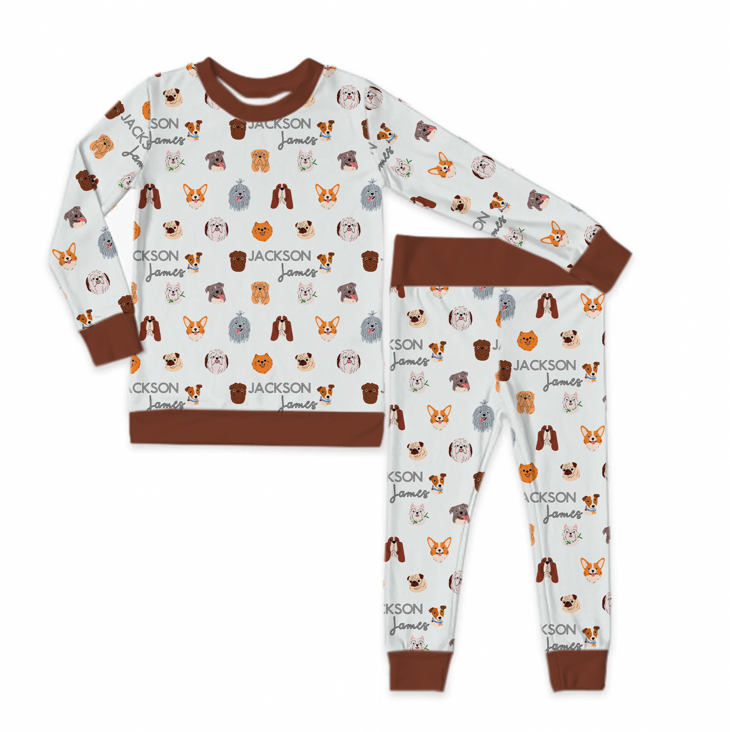 Dog Faces Personalized Jersey Jams – Two-Piece Loungewear Set