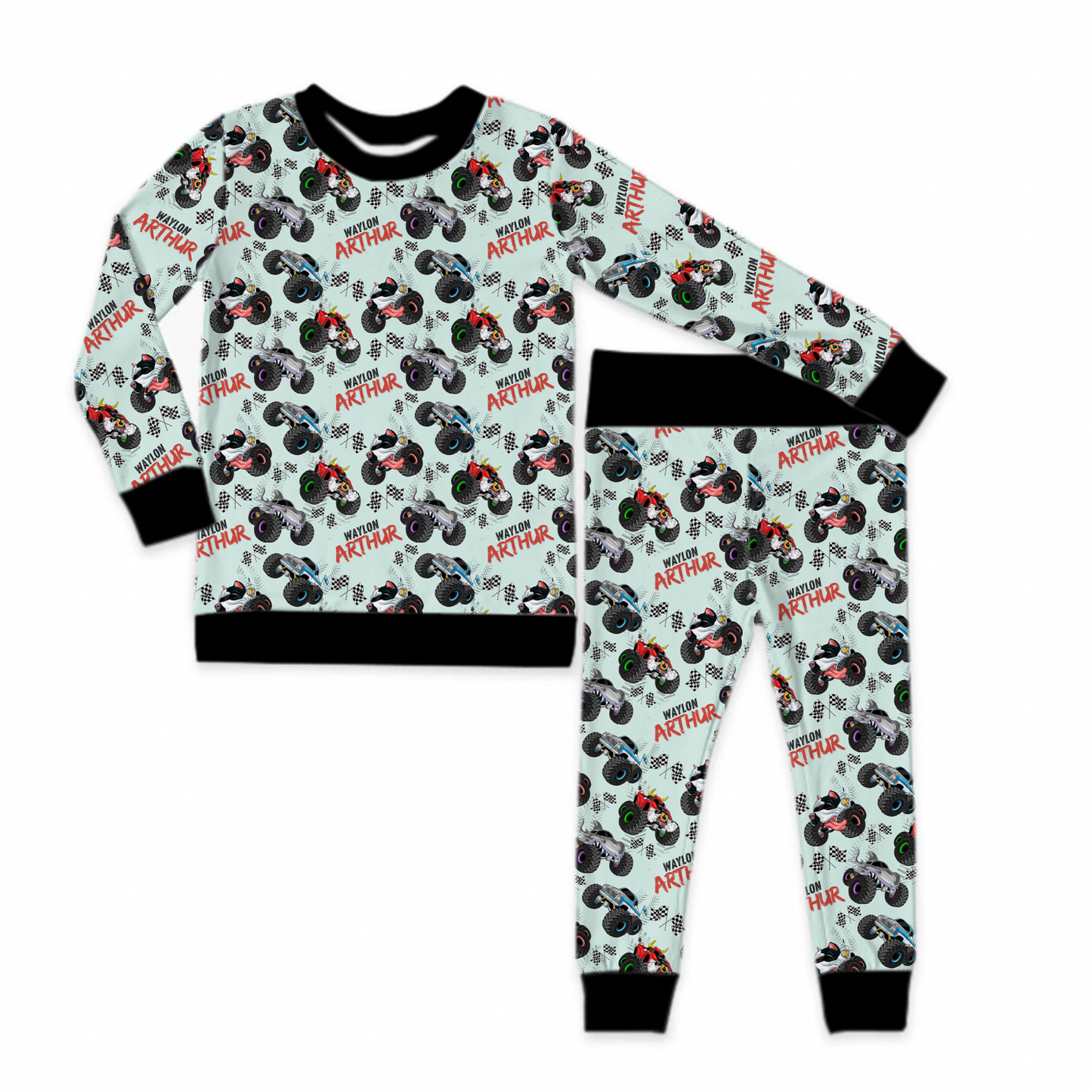 Monster Trucks Personalized Jersey Jams – Two-Piece Loungewear Set